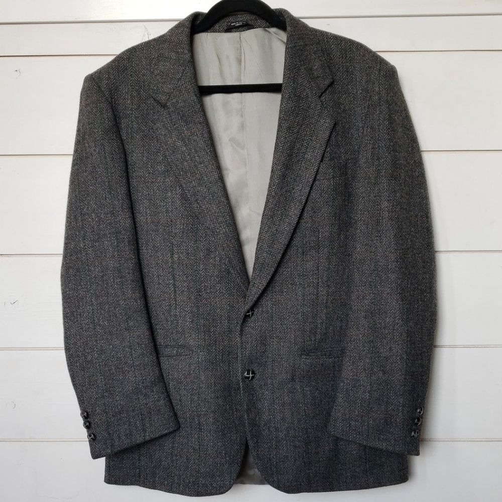 Vintage Cricketeer Grey Plaid Virgin Wool Double Button Blazer Union Made, Sz 44